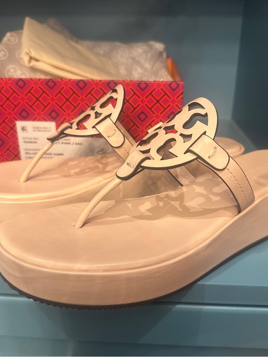 Tory Burch Miller Wedge Sandals Soft Pink -11 - Picture 4 of 8